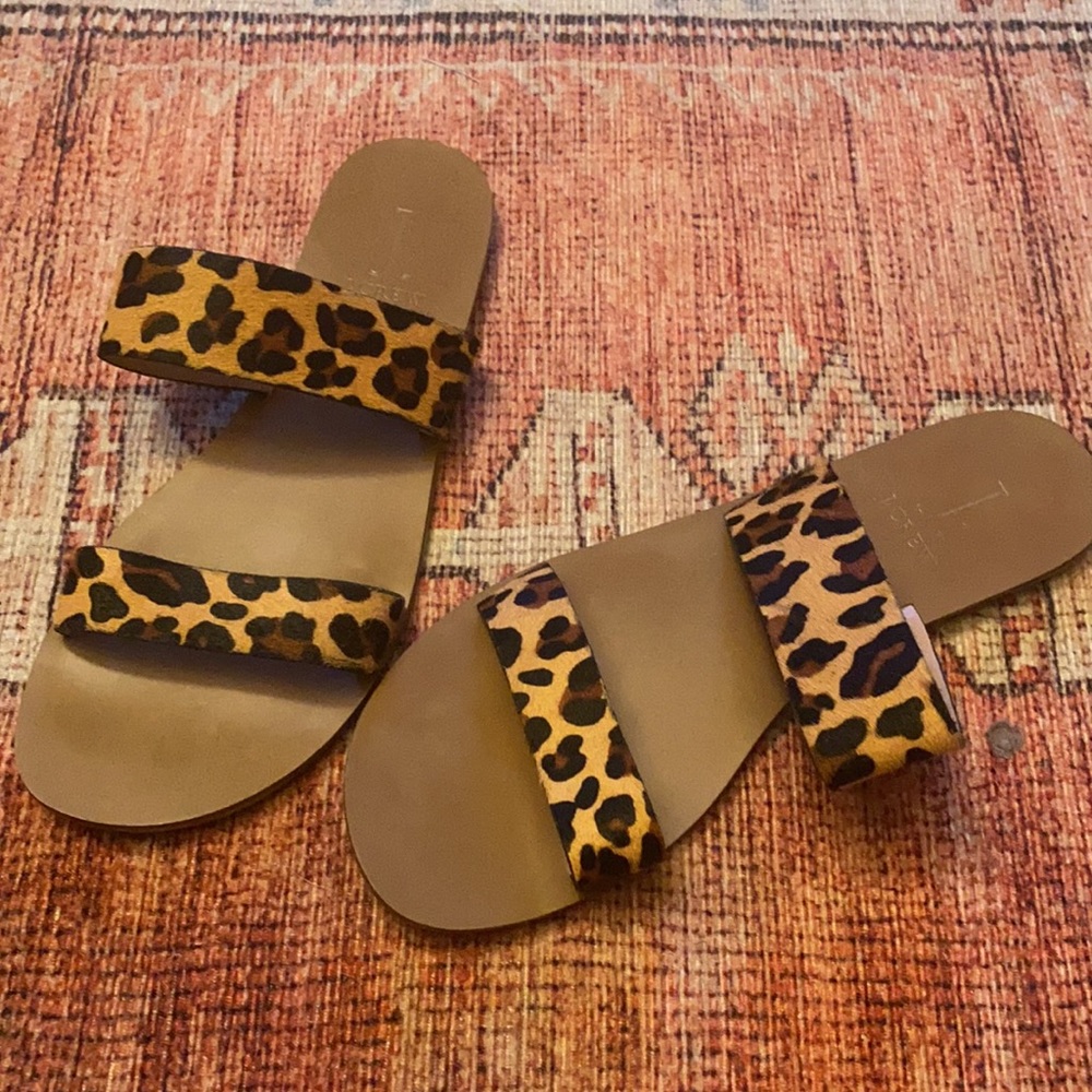 Jcrew leopard slide sandals
